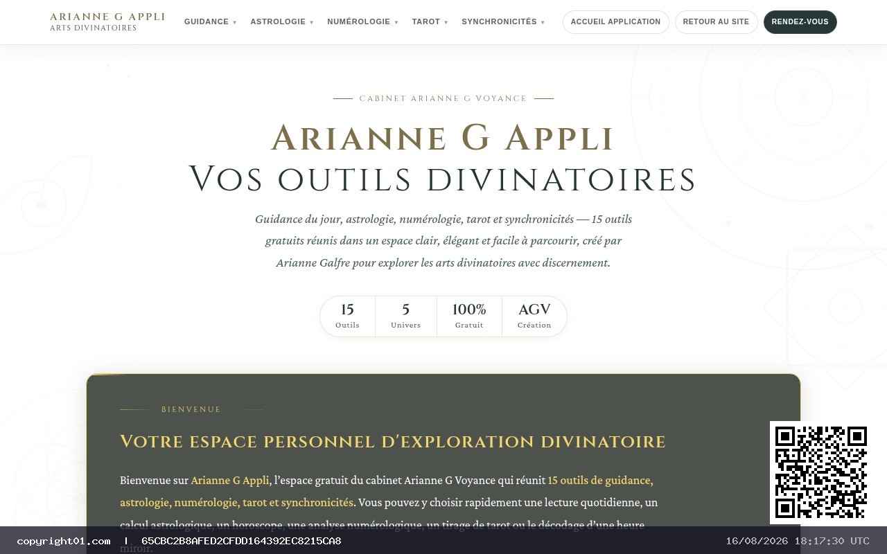 Arianne G Appli – 15 Outils de Guidance, Astrologie, Tarot & Numérologie