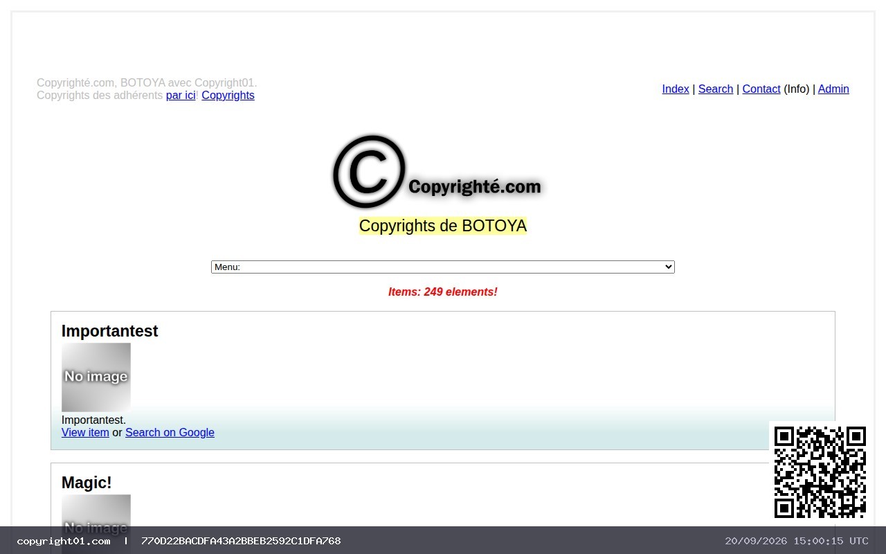 Capture de http://www.botoya.org/univers/copyrights/items/index.php