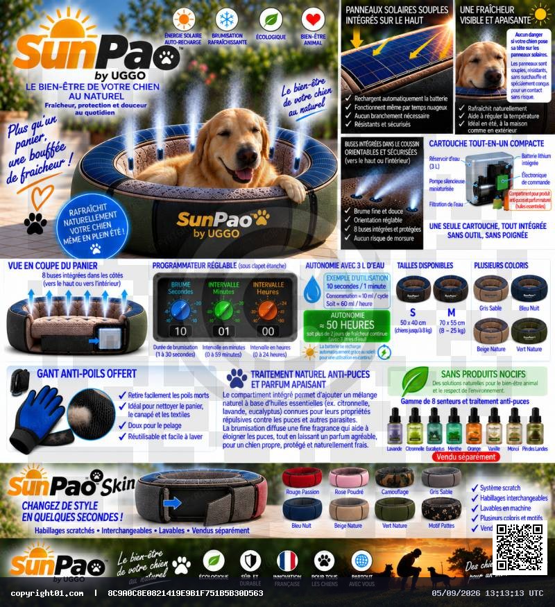 SunPao™ by UGGO – Panier solaire rafraîchissant et multifonction pour chiens