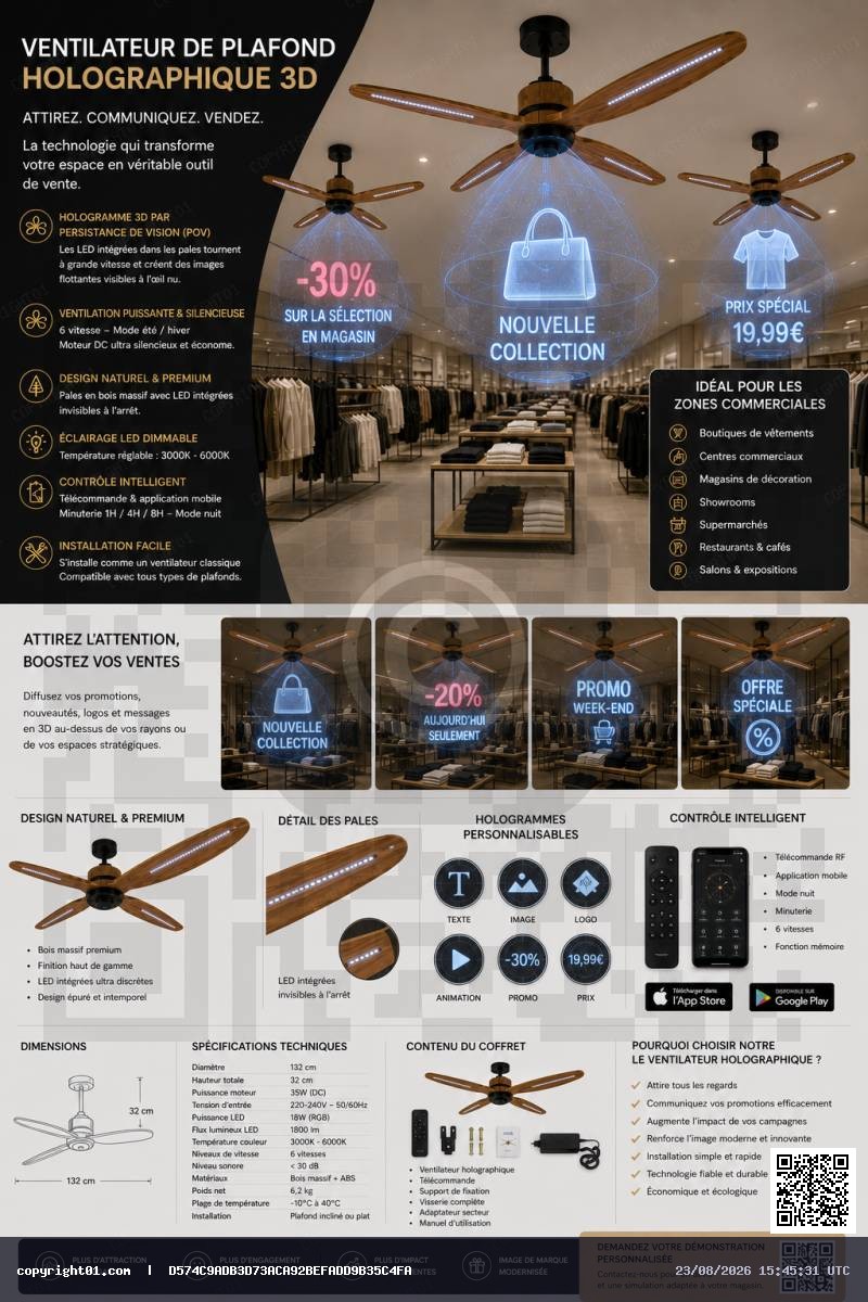 Ventilateur de plafond COMMUNICATION HOLOGRAPHIQUE 3D