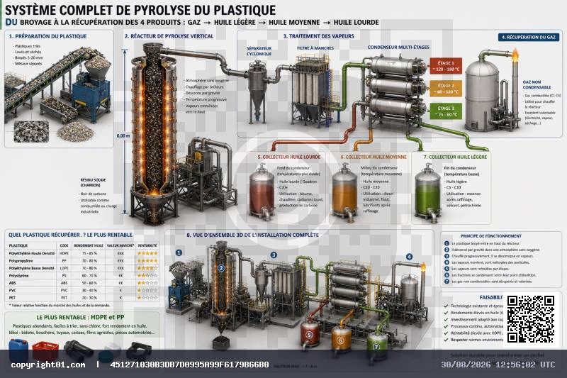 Systèmes complet de pyrolyse du plastique pour créer de l essence