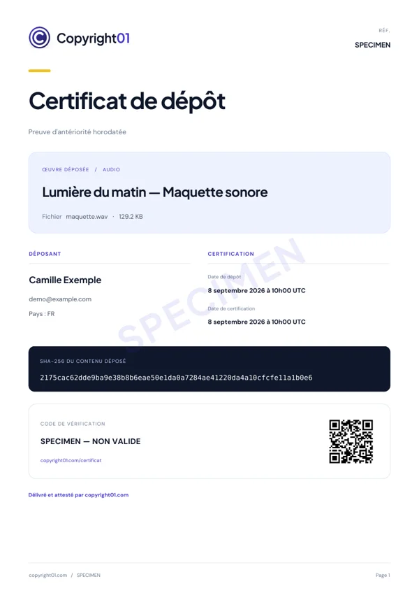 Spécimen de certificat Audio & vidéo