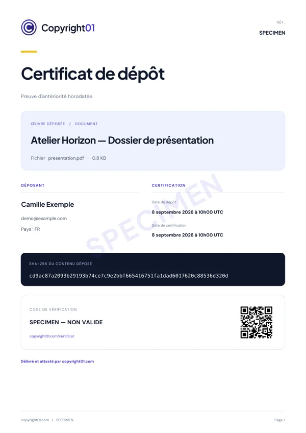 Spécimen de certificat Documents